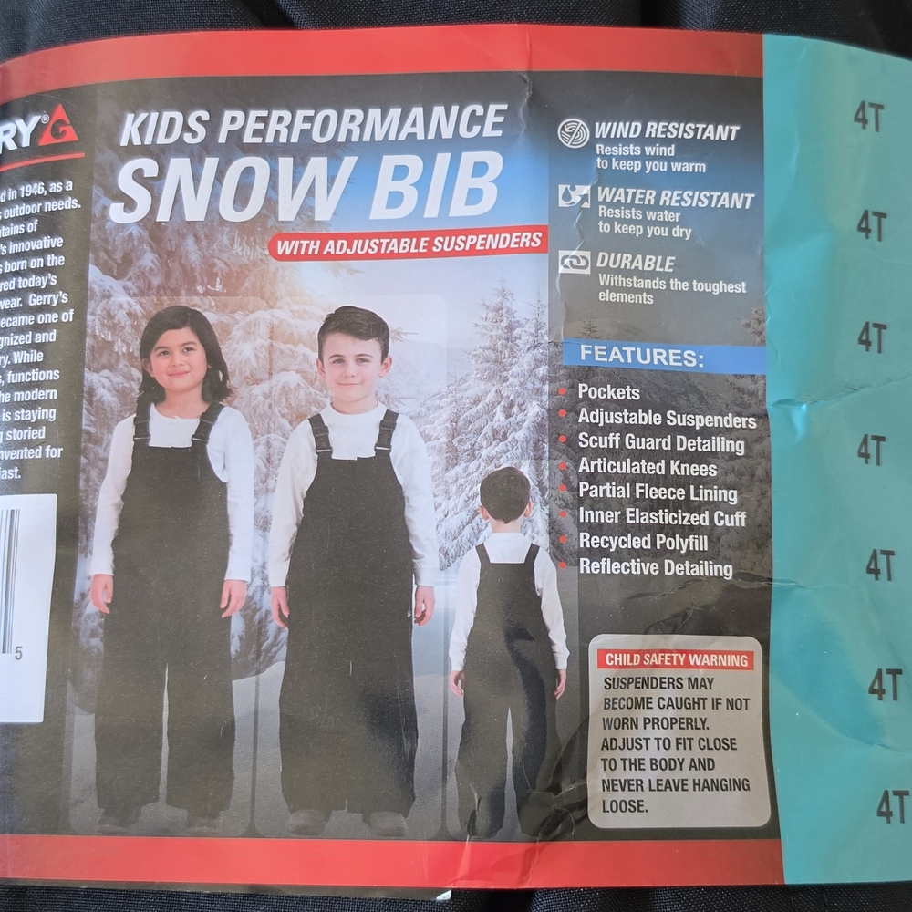 Kids Performance Snow Bib with Adjustable Suspenders - Black